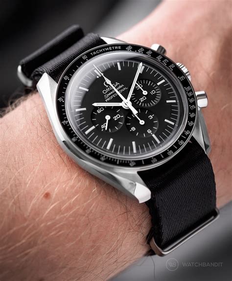 omega speedmaster pro with black patent leather strap|straps for speedmaster.